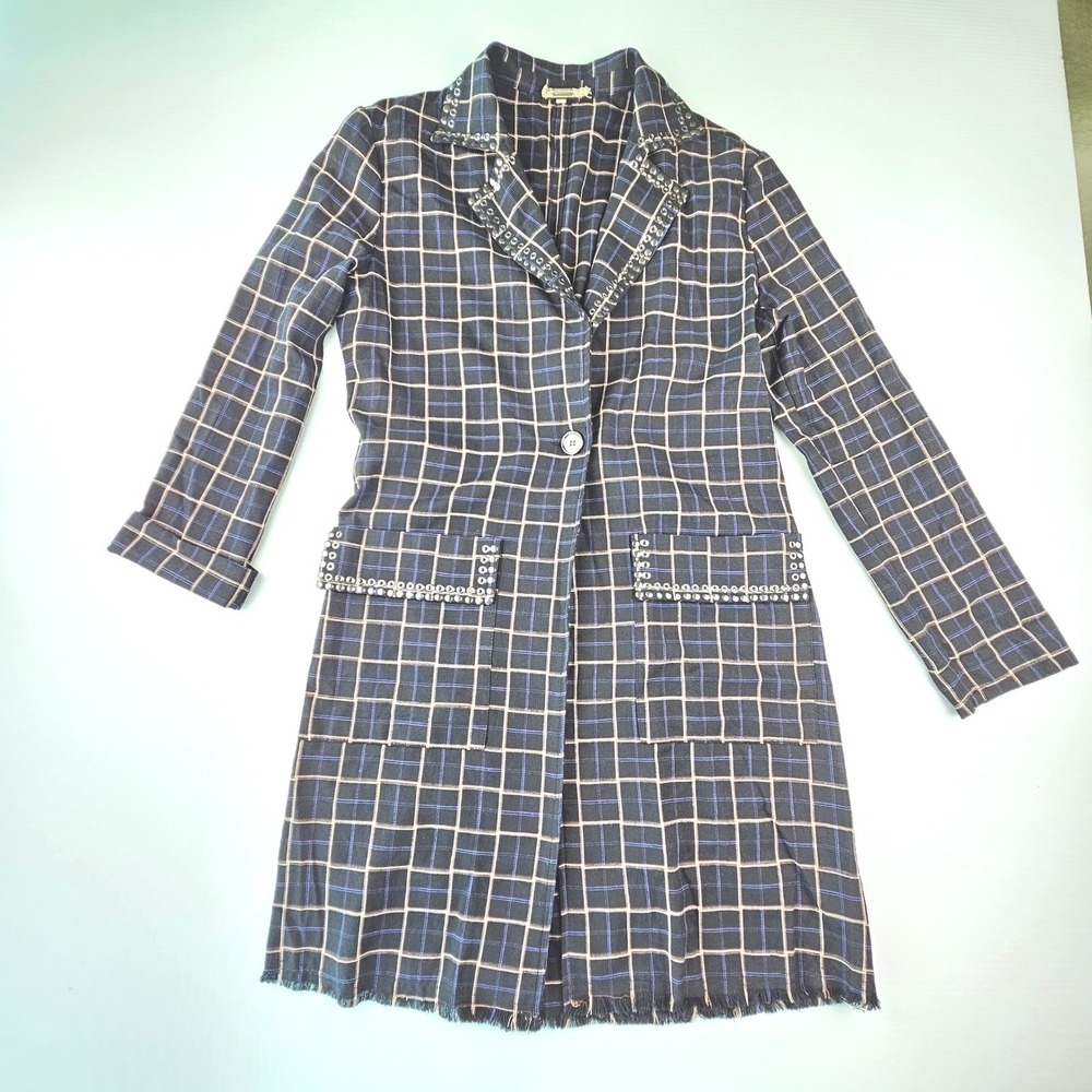 Gimmicks by BKE Plaid Studded Jacket Blazer Coat Black Blue GMKR18652 Medium